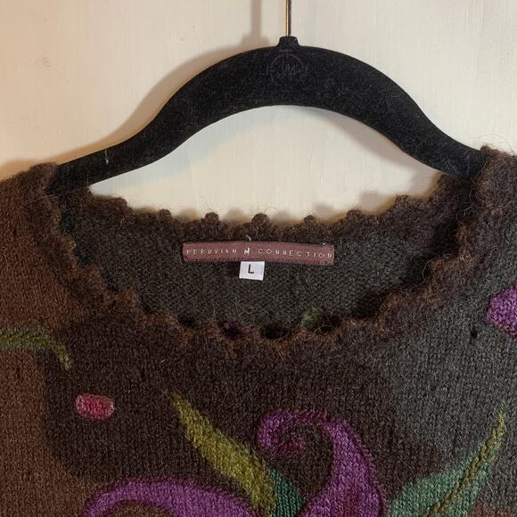 Peruvian Connection Funky Fantasy Floral Art-to-Wear Sweater Alpaca Size Large - Picture 3 of 7